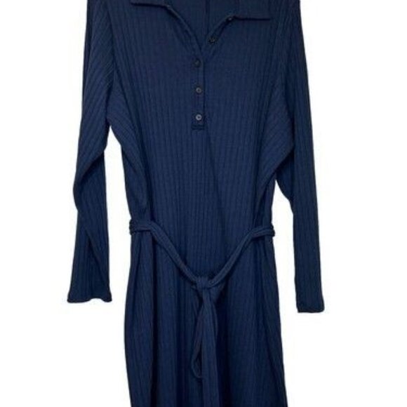 Old Navy Navy Fitted Rib-Knit Tie-Belt Long-Sleeve Mini Polo Dress Size XXL - Picture 2 of 10